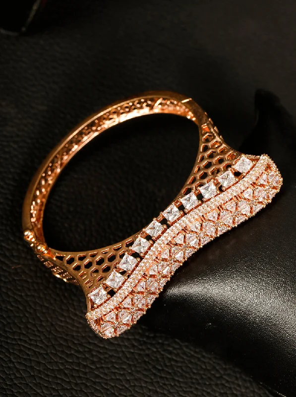 women’s gold-plated bracelet-Priyaasi Women Rose Gold Plated American Diamond Party Bangle Style Bracelet