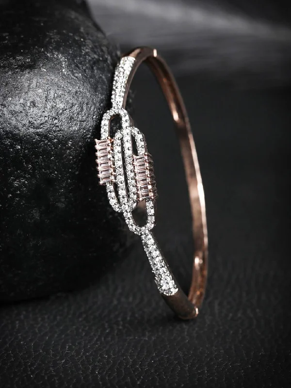 women’s crystal-studded bracelet-Priyaasi Women American Diamond Rose Gold Plated Bangle Style Bracelet