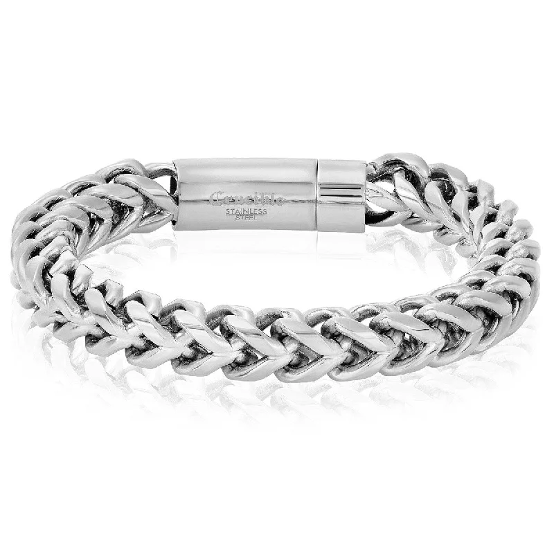 women’s infinity bangle-Crucible Men's Polished Rounded Franco Chain Steel Bracelet (10mm)