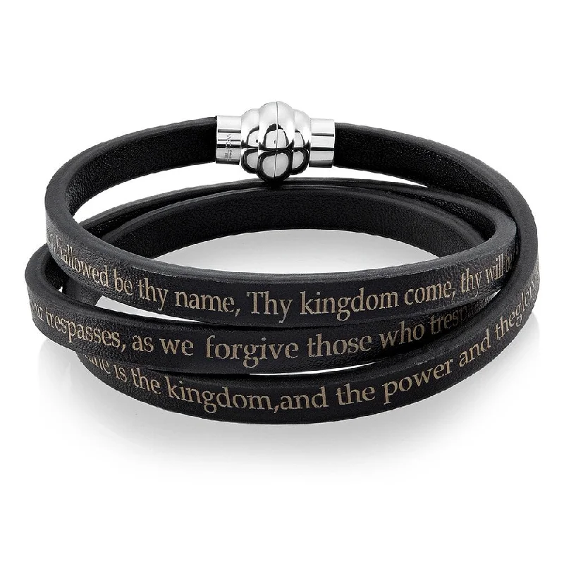 women’s gold-plated bangle-Lord's Prayer Stainless Steel Leather Wrap Bracelet (6mm)