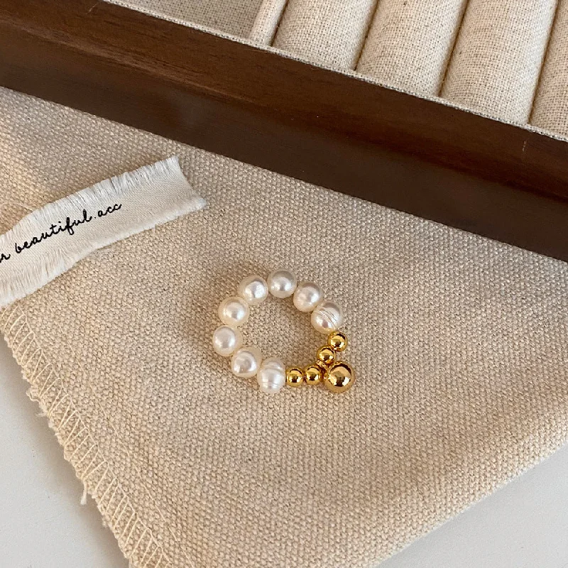 Freshwater Pearl Golden Ball Pendant Ring