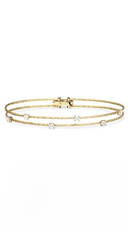 women’s elegant cuff bracelet-Double Unity Bracelet in Yellow Gold with Diamonds