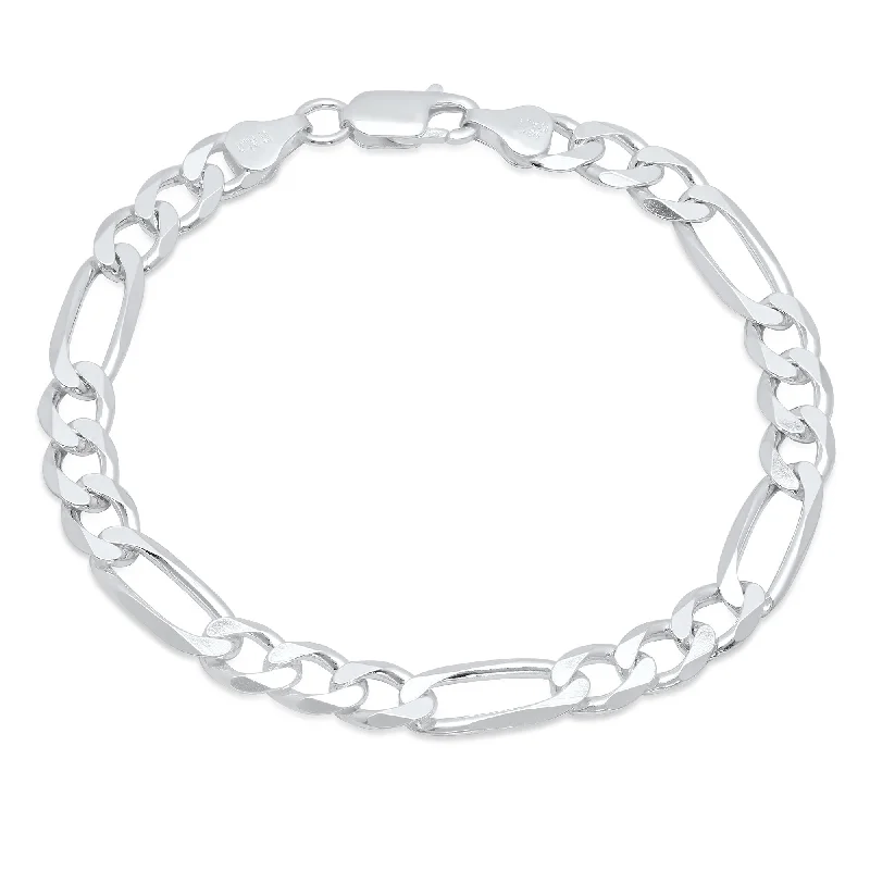 women’s charm bangle bracelet-Italian Sterling Silver 7 mm Beveled Figaro Bracelet (7-9 Inch)