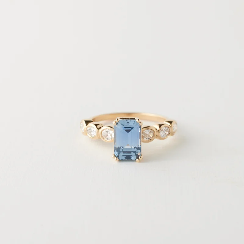 diamond engagement rings with three stones-Elsie Ring - 2.13 Carat Blue Emerald Cut Sapphire