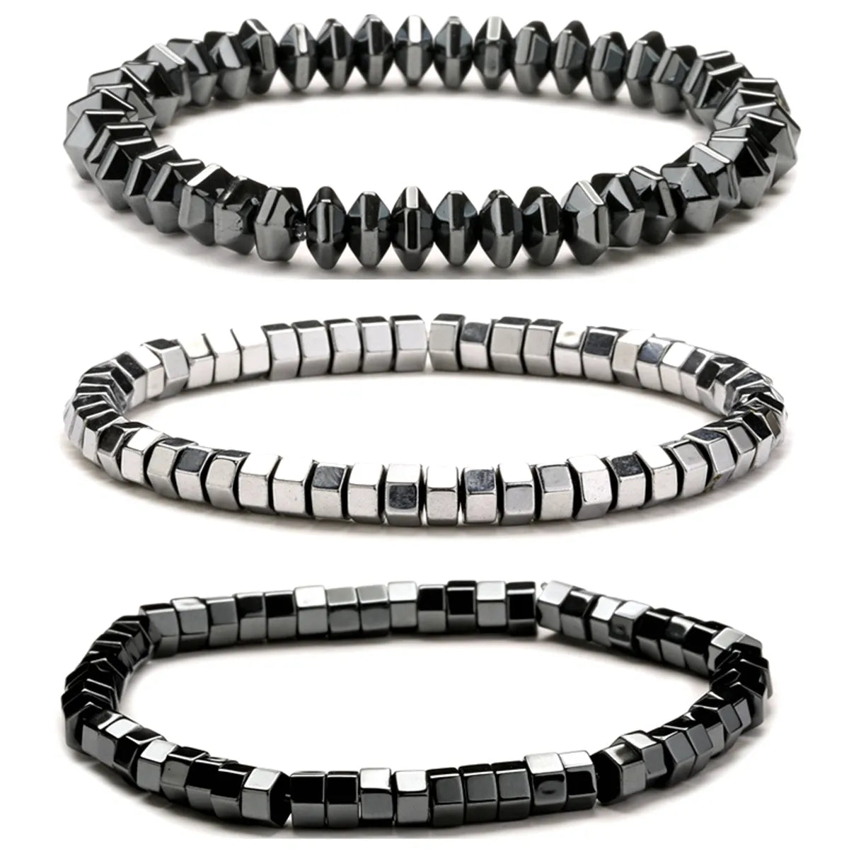 women’s silver-plated bracelet-Retro Classic Style Geometric Haematite Beaded Bracelets