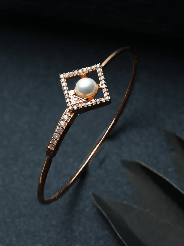 women’s minimalistic bracelet-Priyaasi Women Geometric Studded Pearl Rose Gold Plated Bracelet