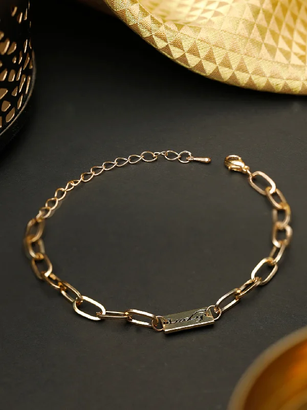 women’s rhinestone bangle-Priyaasi Women Contemparory Stones Rose Gold Plated Link Bracelet