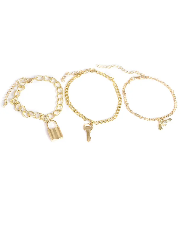 women’s thin cuff bracelet-Gold-Plated Alloy Gold Charm Bracelet Set - The Pari