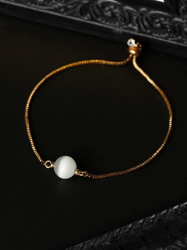 women’s leather and gold bracelet-Priyaasi Women White Stone Rose Gold Plated Spherical Link Bracelet