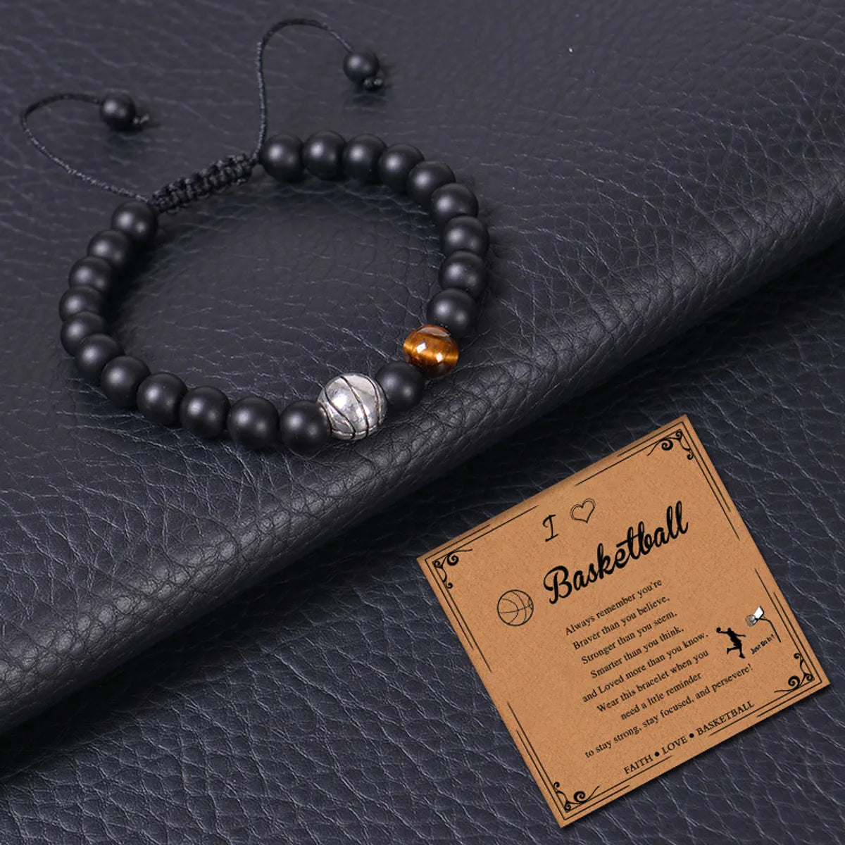 women’s pearl chain bracelet-Casual Sports Basketball Frosted Stone Tiger Eye Beaded Bracelets