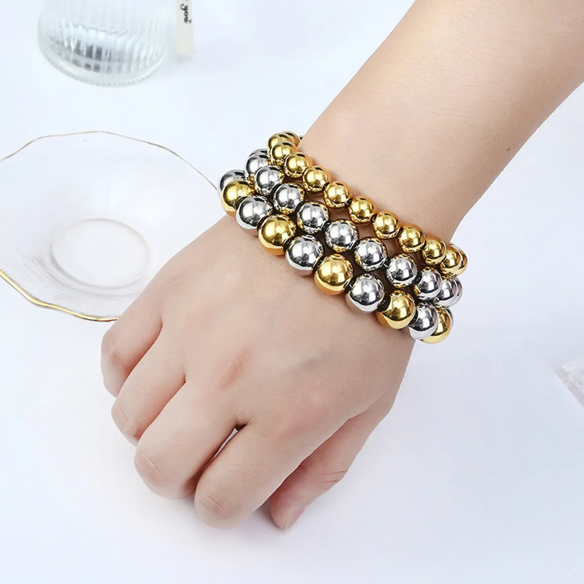 women’s crystal drop bracelet-Modern Style Round Stainless Steel Bracelets In Bulk