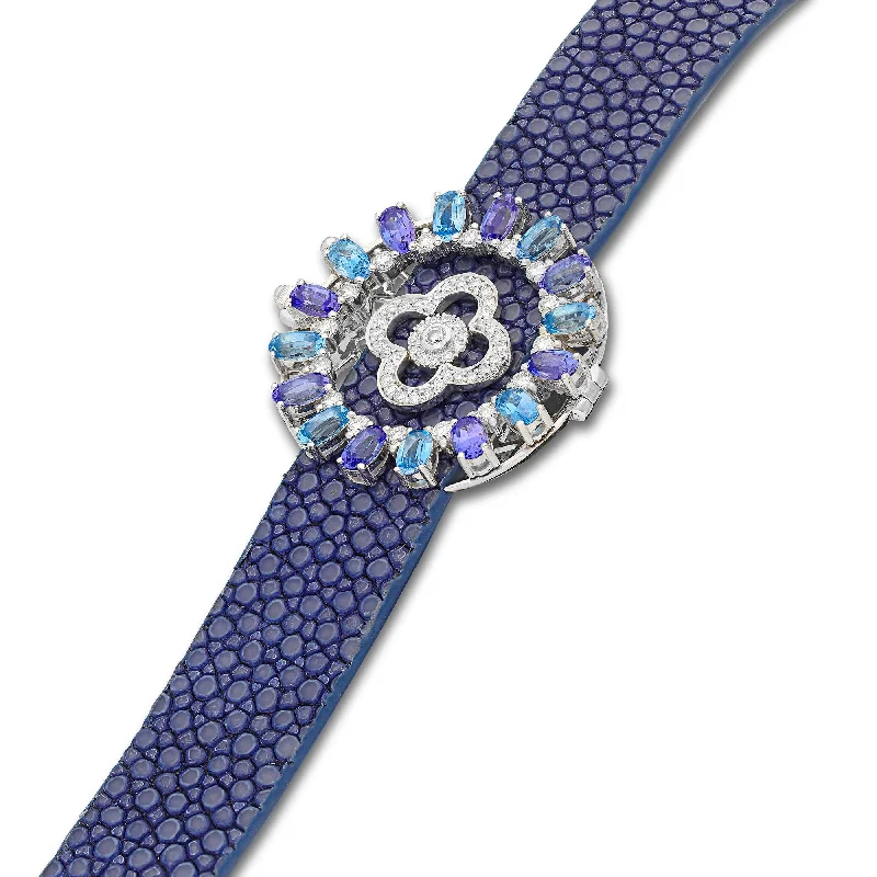 women’s minimalist bangle-Stingray Leather Bracelet With Blue Sapphires - 4.62 Carat