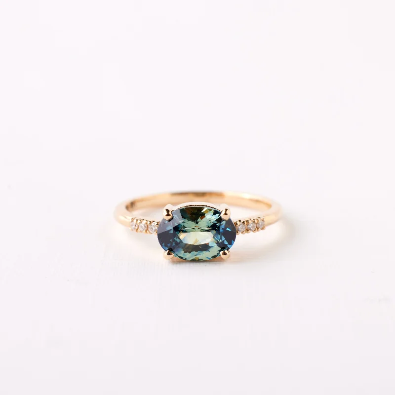 simple wedding engagement rings with diamonds-Lexi Ring - 1.56 Carat Blue Green Parti Sapphire