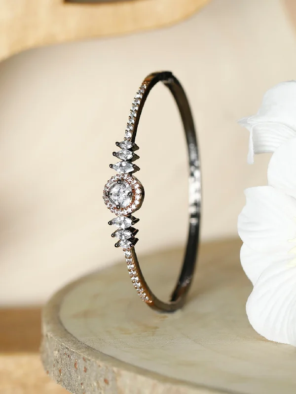 women’s stylish bangle-Priyaasi Women Dual Toned American Diamond Floral Bracelet