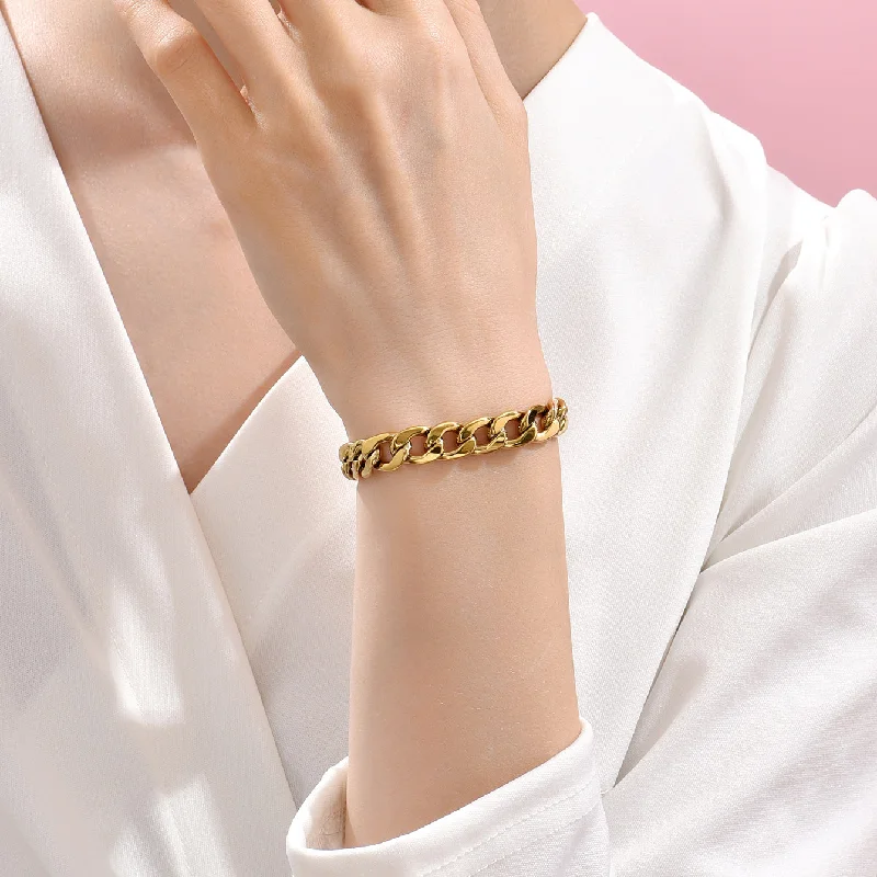 women’s large gold bracelet-Simple Style Geometric Stainless Steel Chain Gold Plated Bracelets