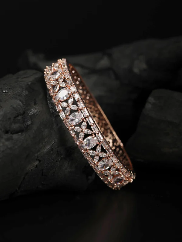 women’s butterfly bracelet-Priyaasi Women American Diamond Rose Gold Plated Bracelet