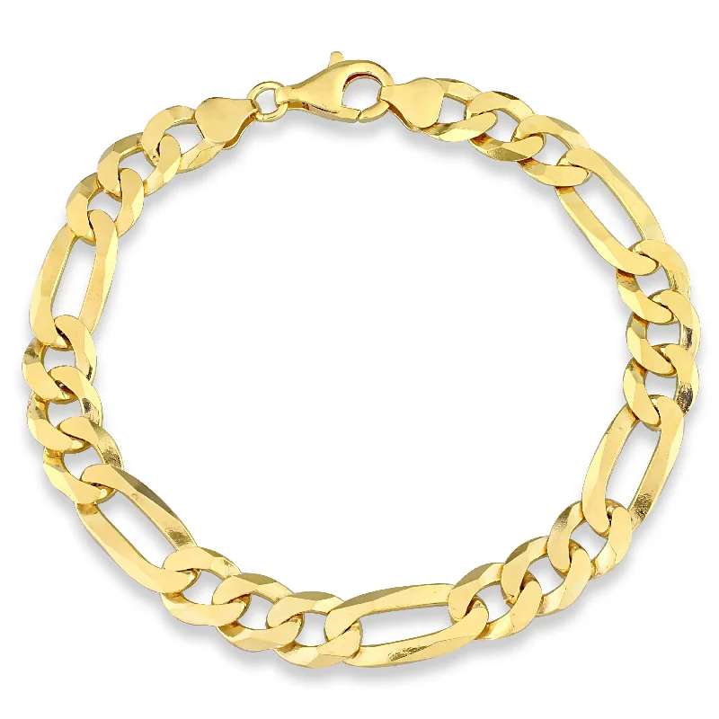 women’s gemstone-studded bangle-Miadora 18kt Yellow Gold Plated Sterling Silver Figaro Men's Bracelet