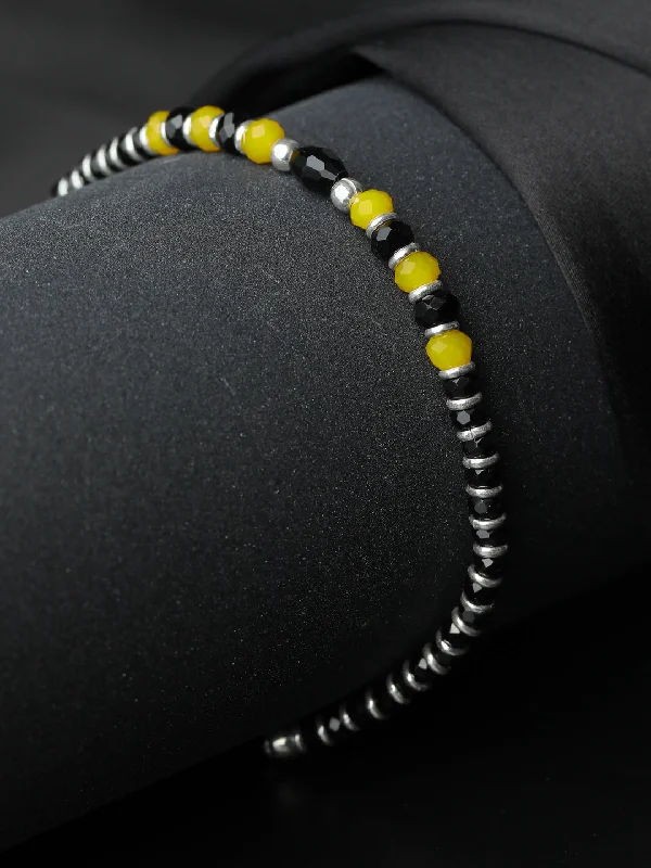 women’s statement bangle-Priyaasi Women Classic Black & Yellow Beaded Sterling Silver Bracelet