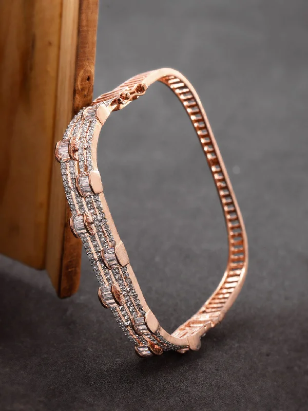 women’s heart bangle-Priyaasi Women Rose Gold-Plated American Diamond Studded Bracelet in Square Shape