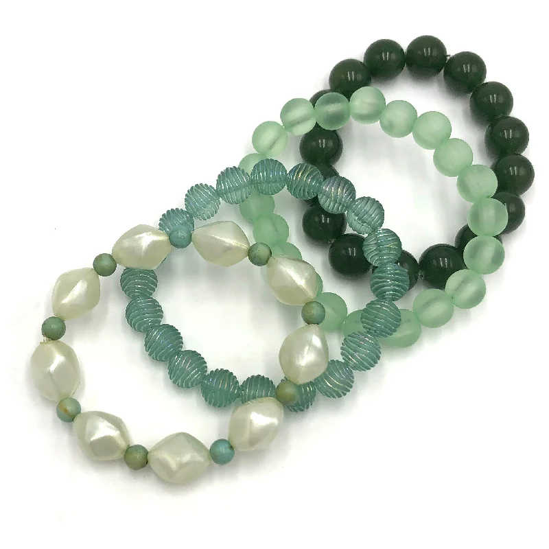 women’s minimalist bracelet-Muted Greens Stack and Stretch Bracelet Set