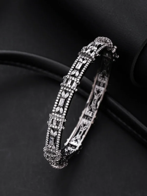 women’s diamond bracelet-Priyaasi Women Gunmetal-Plated American Diamond Studded Bracelet