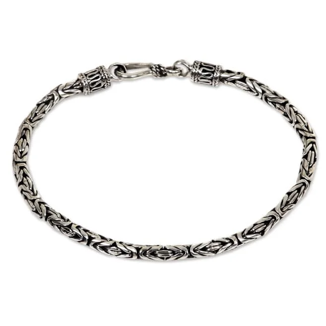 women’s link bangle-Handmade Borobudur Collection Buddhist Zen Inspired Naga Snake Mens or Womens Sterling Silver Chain Bracelet (Indondesia)