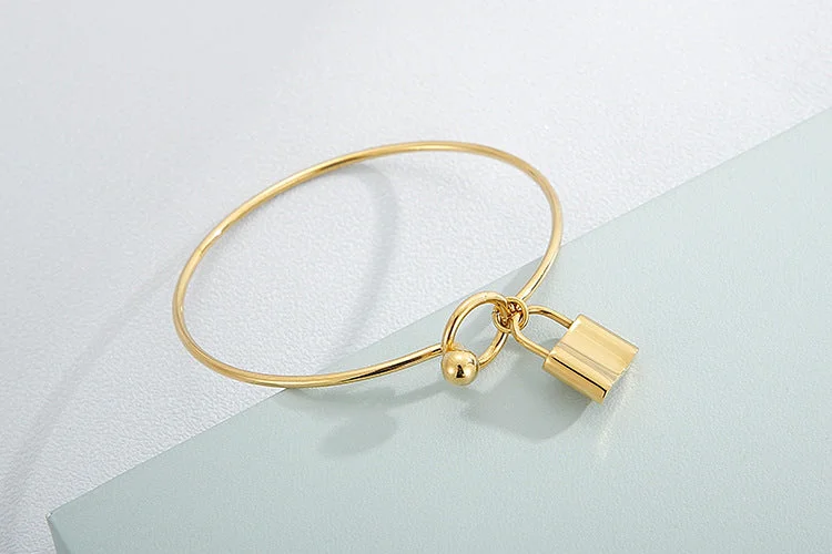 women’s ornate bangle bracelet-Stainless Steel Lock Pendant Simple Bracelet Wholesale Jewelry Gooddiy