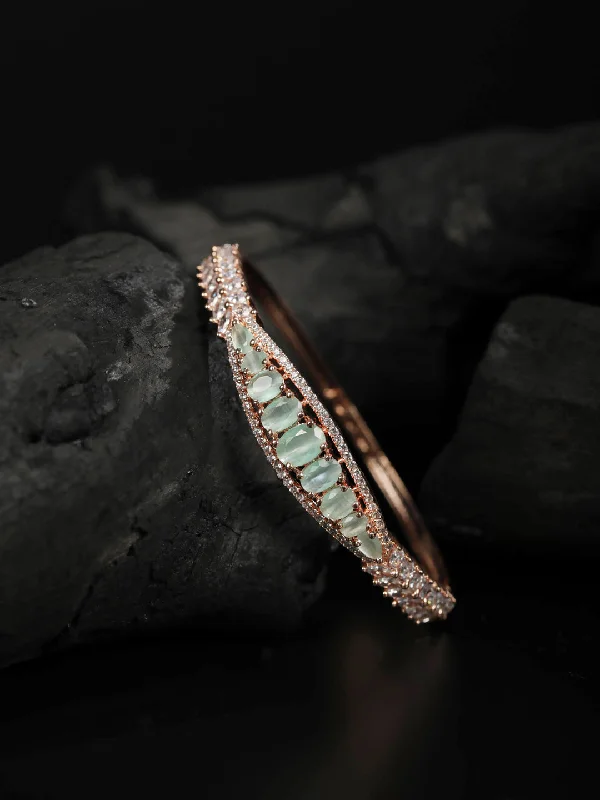 women’s thin bracelet-Priyaasi Women Mint Green Rose Gold Plated American Diamond Bracelet