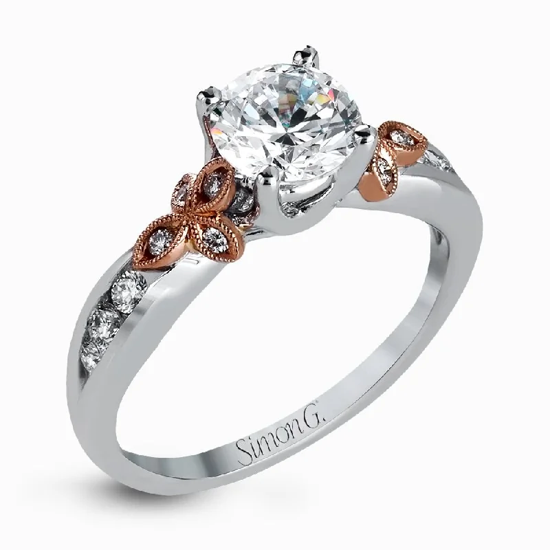 exquisite sapphire diamond engagement rings-18K White Gold Diamond with Rose Gold Accent