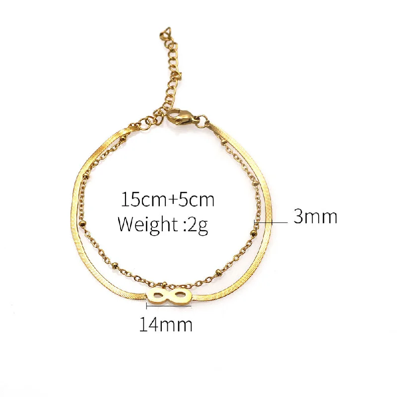 Beads, Blade Chain Double-Layer Digital 8 Bracelet-Gold