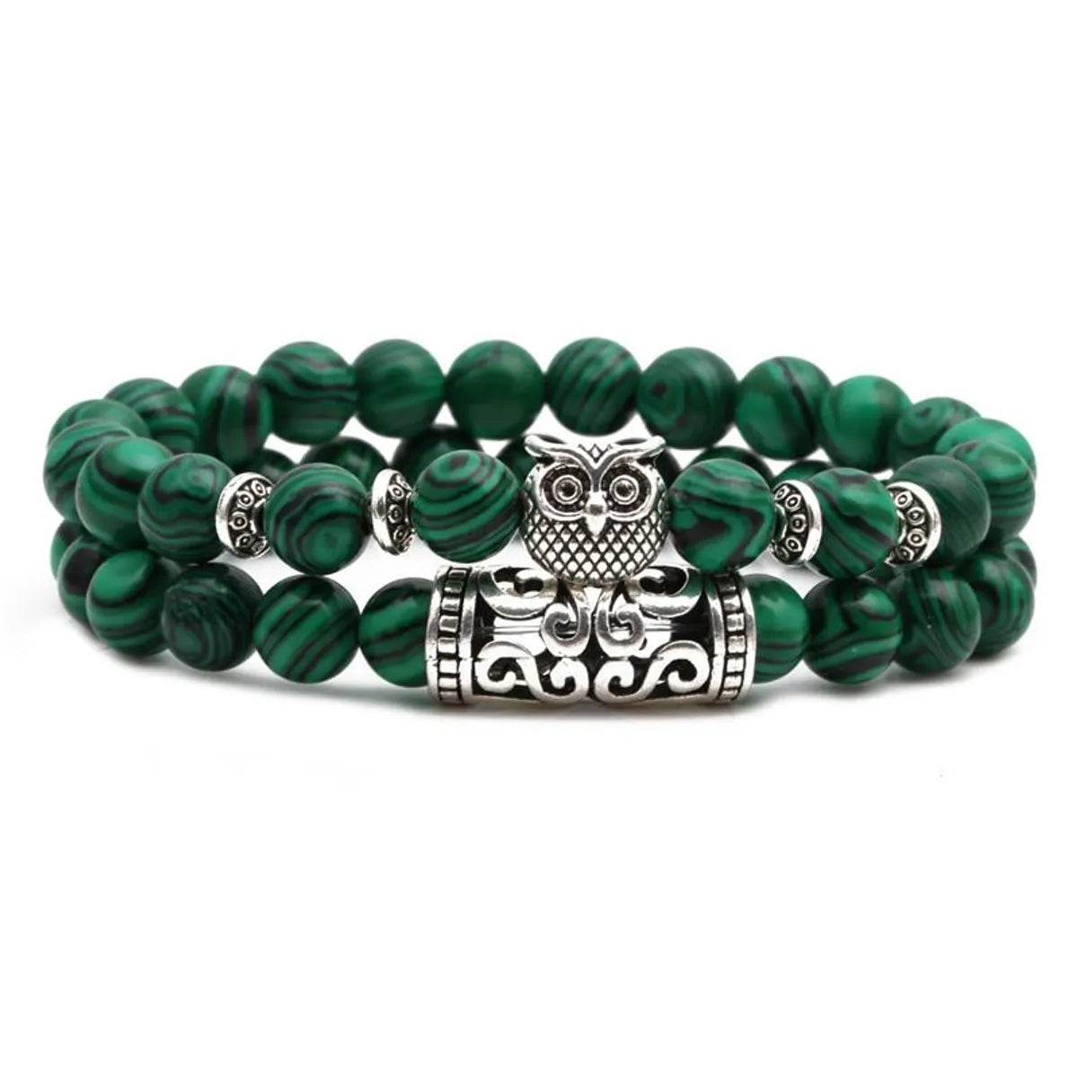 women’s black bangle-Malachite Owl Buddha Head Elbow Set Bracelet Lion Head Elephant Beaded Bracelet