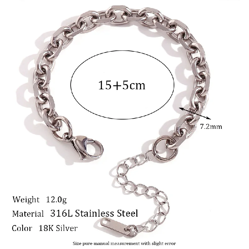 7.2mm Cross Batch Angle Chain-Steel Bracelet-15cm+5cm