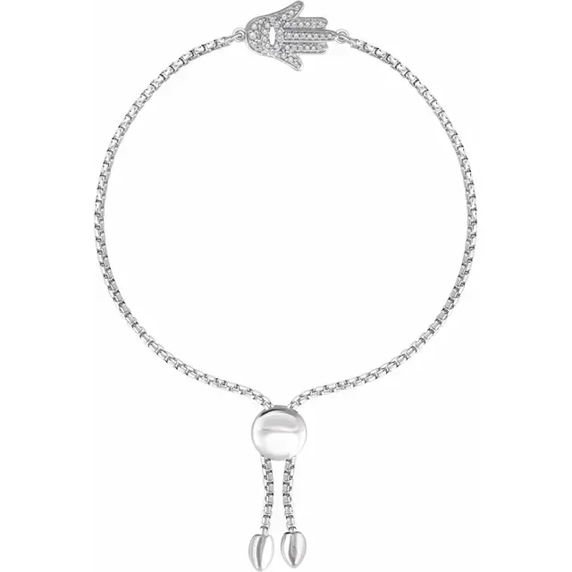 women’s dainty bracelet-Sterling Silver 1/5 CTW Diamond Hamsa Adjustable Bolo Bracelet