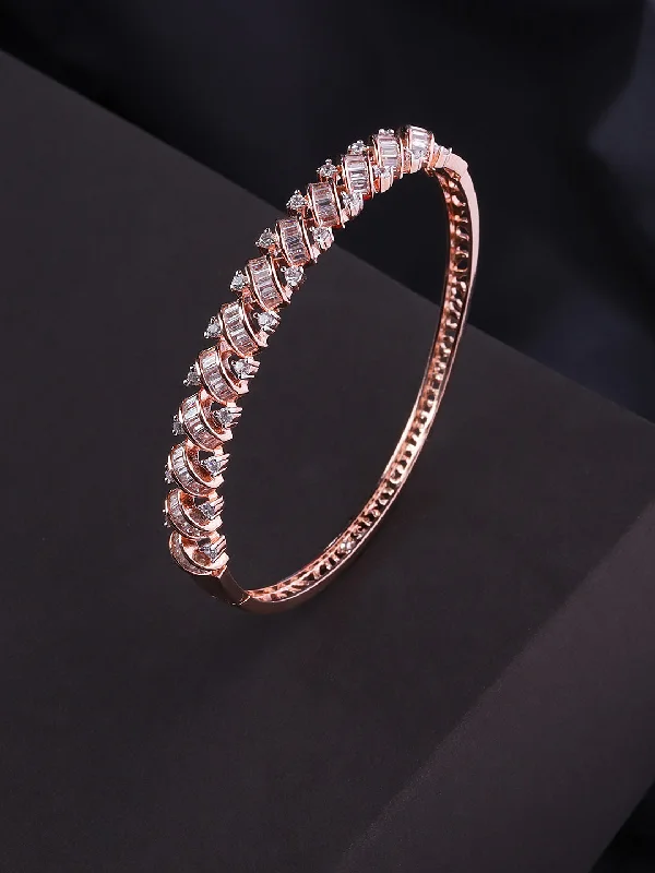 women’s crystal charm bracelet-Priyaasi Women Rose Gold-Plated American Diamond Bracelet