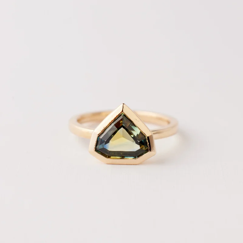 elegant gemstone engagement rings for brides-Caledonia Ring - 2.19 Carat Green Yellow Shield Parti Sapphire