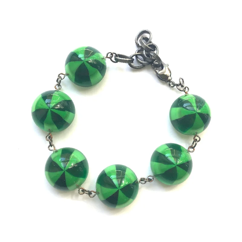 women’s silver-plated bangle-Kelly & Emerald Green Candy Disc Stations Bracelet