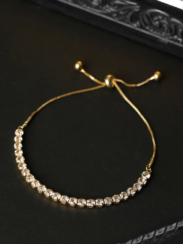 women’s vintage bangle-Priyaasi Women American Diamond Gold Plated Link Bracelet