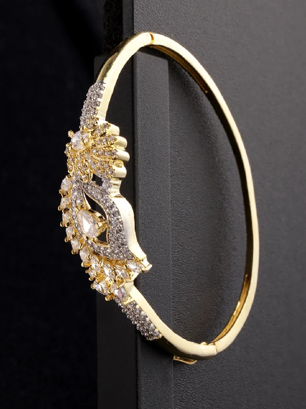 women’s luxe bracelet-Priyaasi Women Gold-Plated American Diamond Studded, Peacock Inspired Bracelet