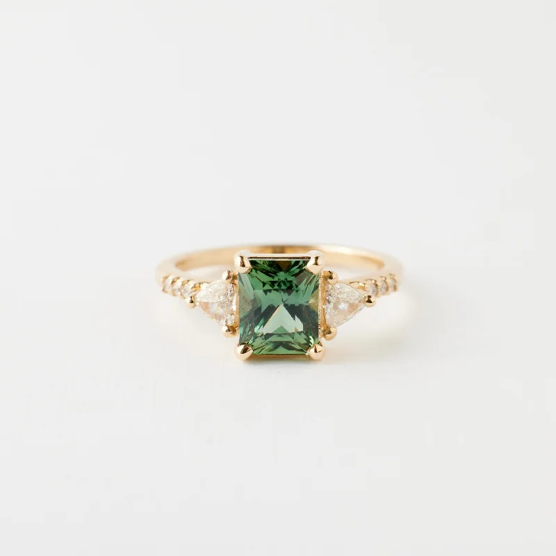 vintage platinum engagement rings-Portia Ring - 2.06 Carat Green-Teal Radiant Sapphire