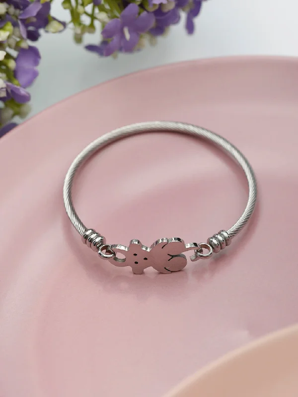 women’s hoop bracelet-Priyaasi Women Silver Plated Teddy Bear Bangle-Style Bracelet