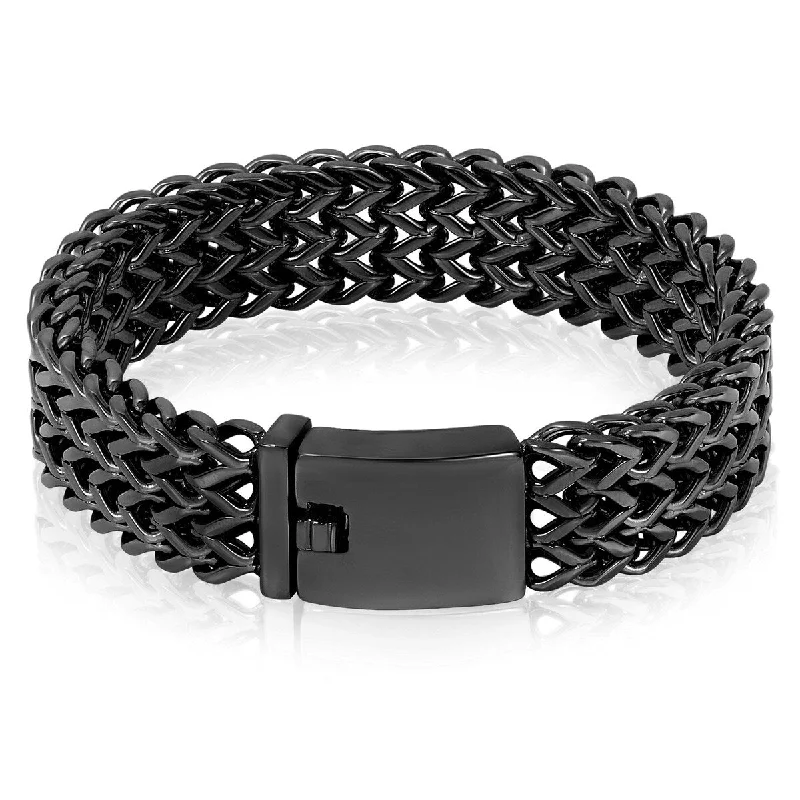 women’s bohemian bracelet-Crucible Men's Three Row Franco Stainless Steel Bracelet (18mm)