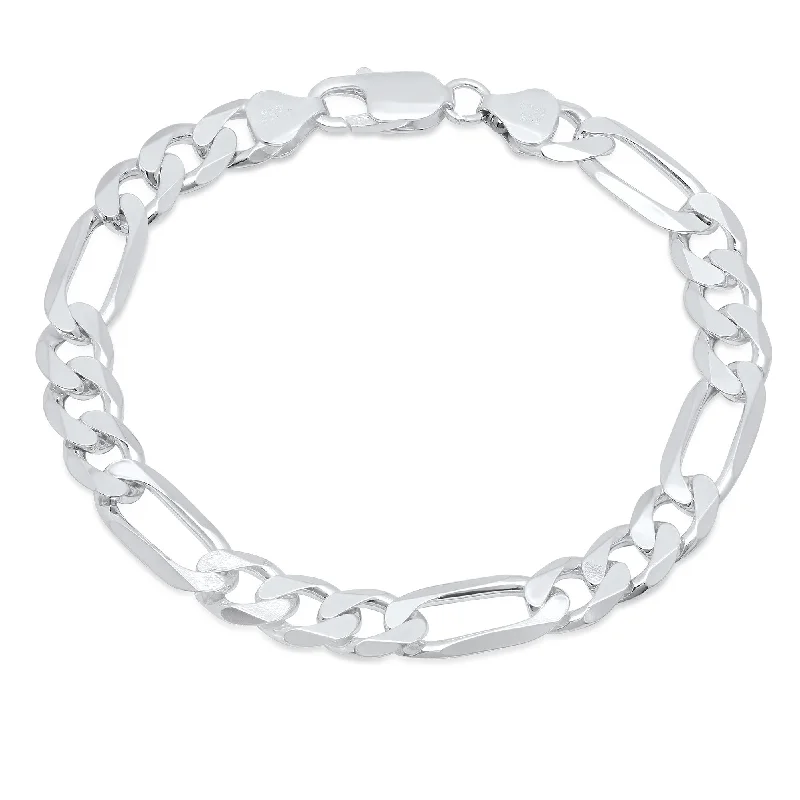 women’s elegant bangle-Sterling Silver Italian 10mm Diamond-Cut Figaro Bracelet (8-9 Inch)