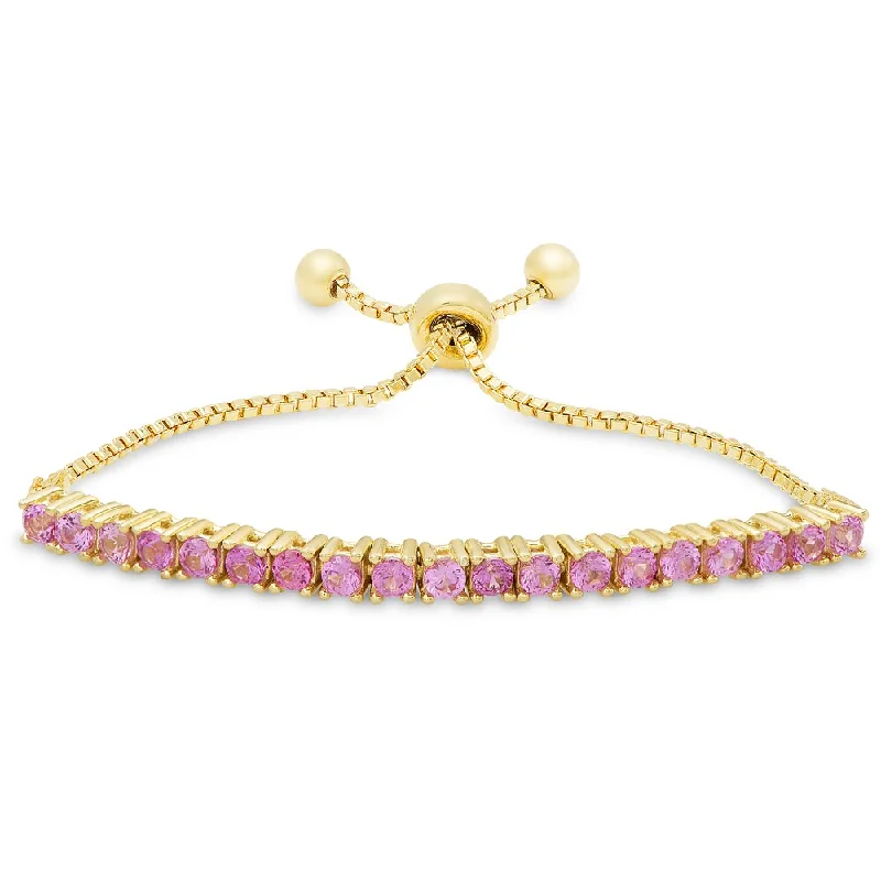 women’s gemstone bangle-Molly and Emma Gold over Silver or Sterling Silver Fuschia Cubic Zirconia Adjustable Slider Bracelet