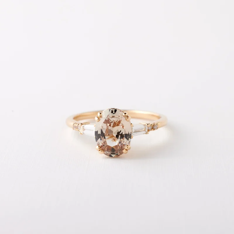 gold engagement rings for women-Sylvie Ring - 2.14ct. Peach Oval Sapphire