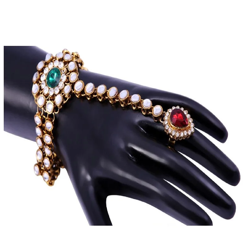 women’s gold-plated bracelet-Gold-Plated Alloy Kundan Studded Hand Harness Bracelet - The Pari