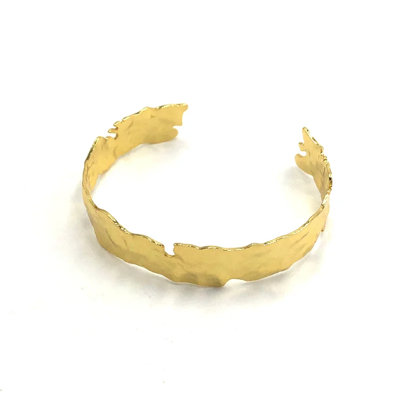 women’s wire bracelet-Raw Gold Leafed Cuff Bracelet