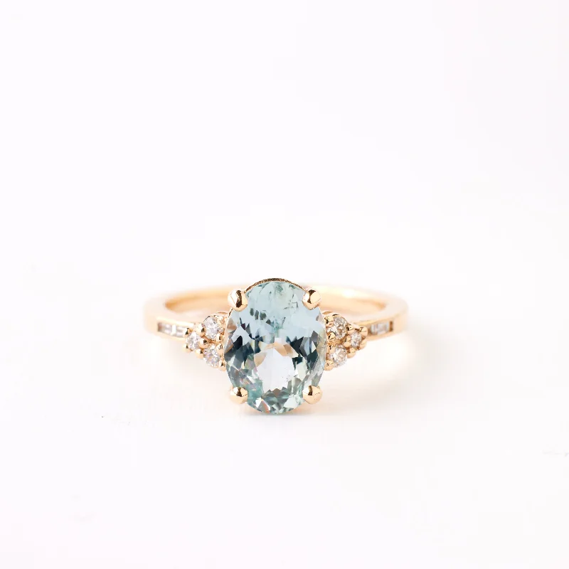 wedding engagement rings with diamonds-Marigold ring - 2.21 Carat Light Minty Blue Oval Sapphire