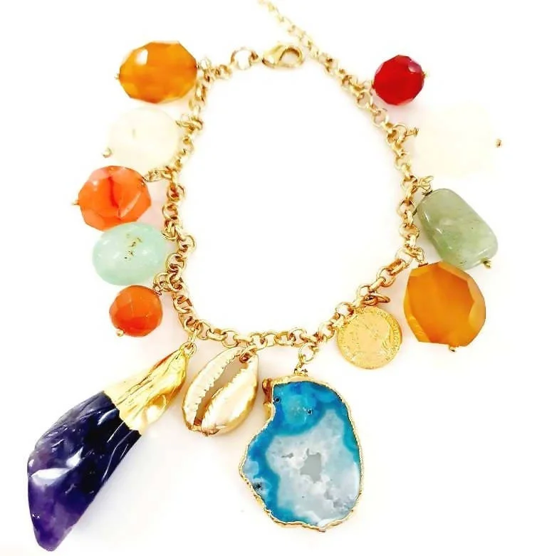 women’s luxury bracelet-Bling Accessories Natural Stone Multi Charm Bracelet