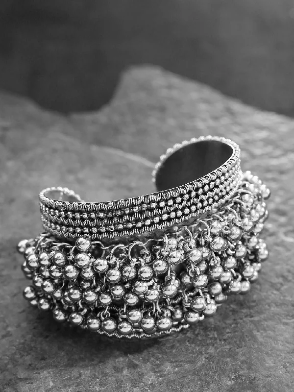 women’s silver gold bracelet-Priyaasi Women Oxidised Silver-Toned Ghungroo Handcrafted Cuff Bracelet