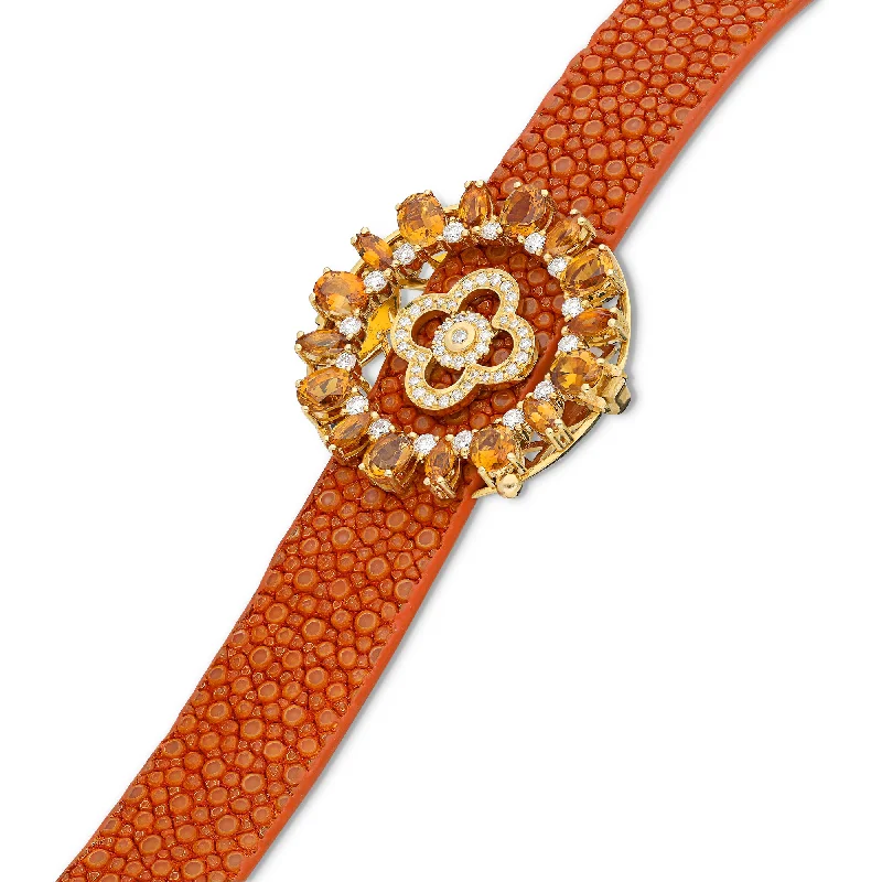 women’s heart-shaped bangle-Stingray Leather Bracelet with Orange Tourmalines - 4.86 Carat